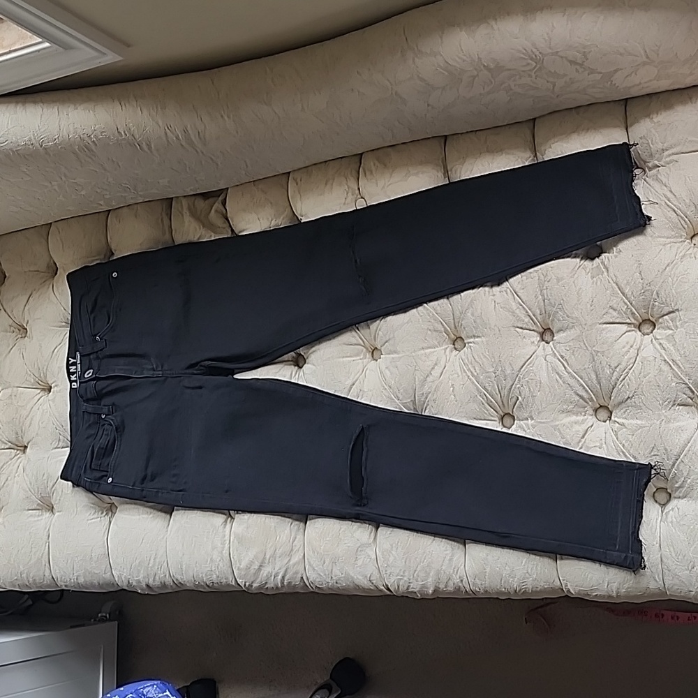 DKNY High Rise Skinny Jeans with Knee Holes